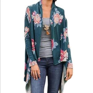 Matilda Jane Teal Floral Cozy Days Open Cardigan